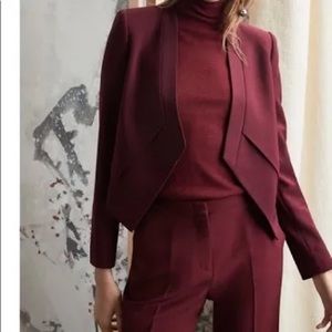BCBGMAXAZRIA Women's Lloyd Cropped Angle Open Front Blazer in Bordeaux NWT